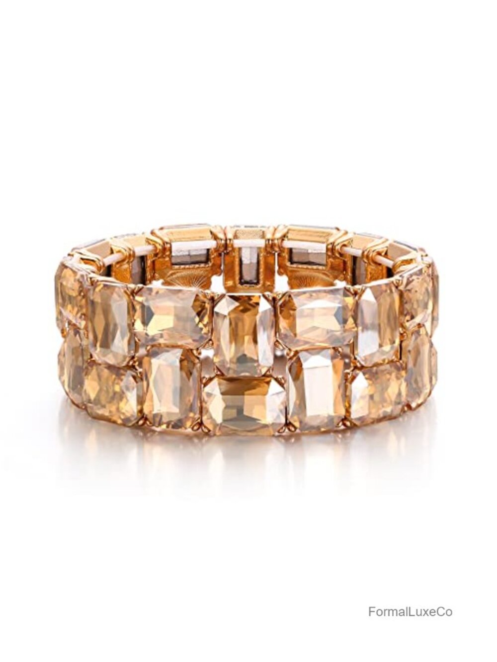 Stretch Bangle Bracelet with Emerald Cut Austrian Crystals for Wedding Party